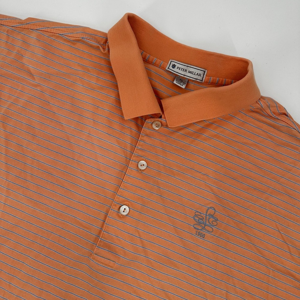 Peter Millar Mens Orange Striped Polo Shirt XL 100% Cotton Golf Casual